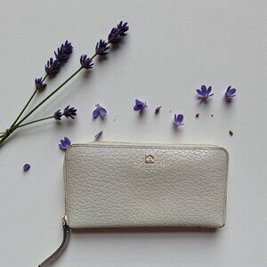 Kate Spade New York Zip Around Wallet Gray Pebbled Leather Large Continental